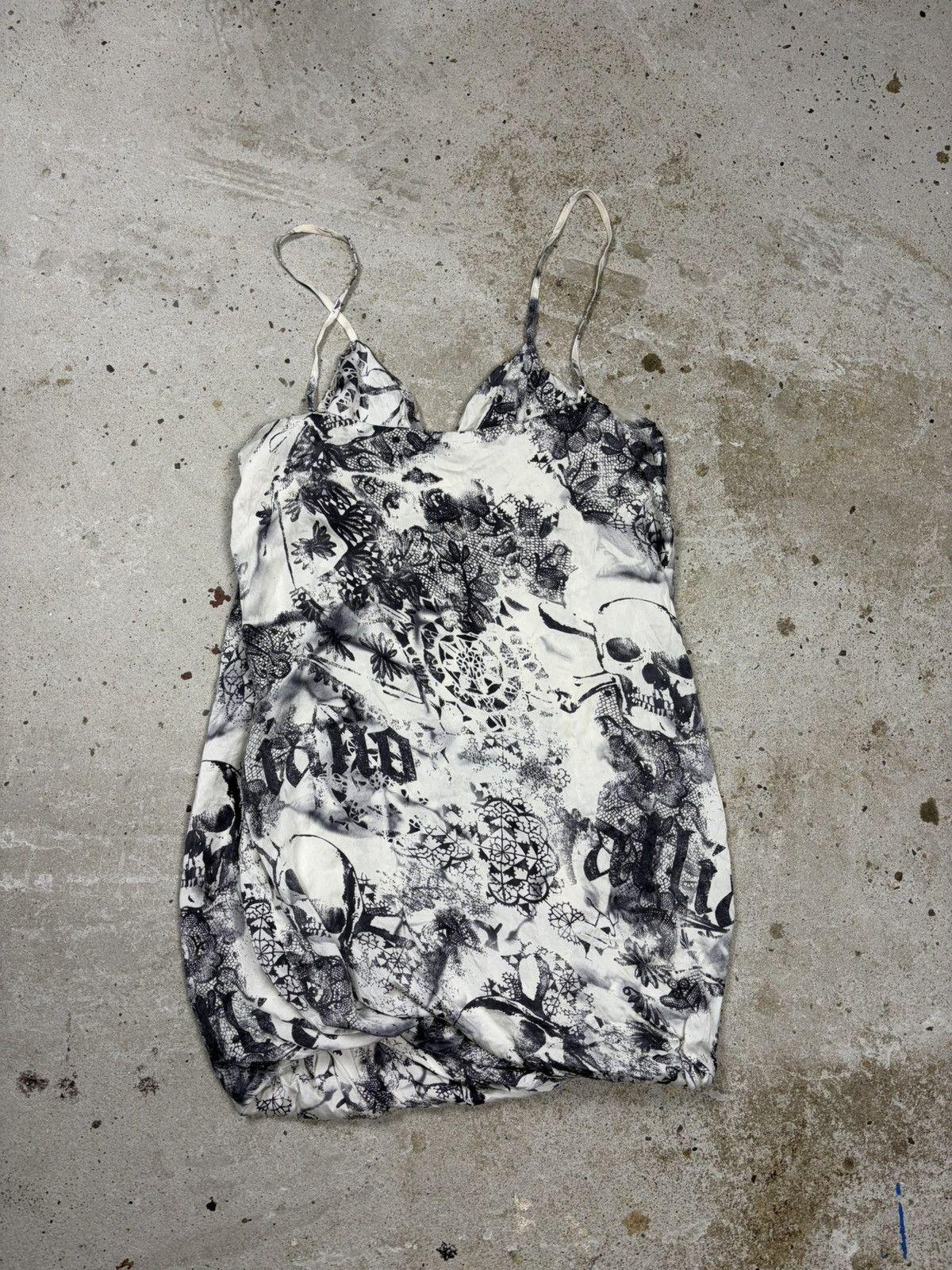 John Galliano Vintage 2000s John Galliano Silk Mini Newspaper Skull Dress Size S / US 4 / IT 40 - 2 Thumbnail