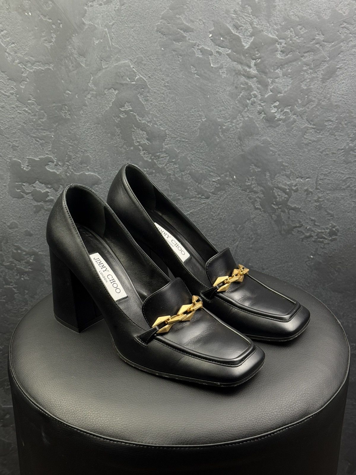 Jimmy Choo JIMMY CHOO Womens Black Diamond Tilda Leather Heeled Size US 9 / IT 39 - 7 Thumbnail