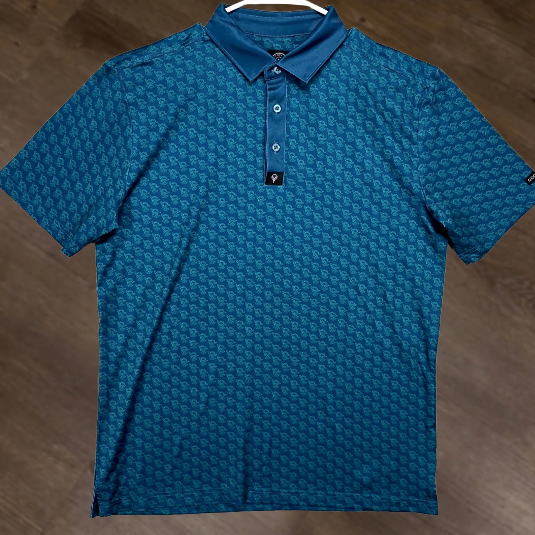 Vintage VINTAGE Good Boy Polo Shirt Geometric Athletic Stretch Rugby Golf Teal Blue Mens Large Short Sleeve Collared Breathing Comfort Shirt Size US L / EU 52-54 / 3 - 1 Thumbnail