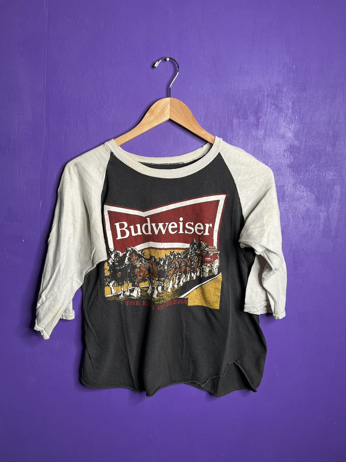 VTG 70s Budweiser Clydesdales Ringer Tee top