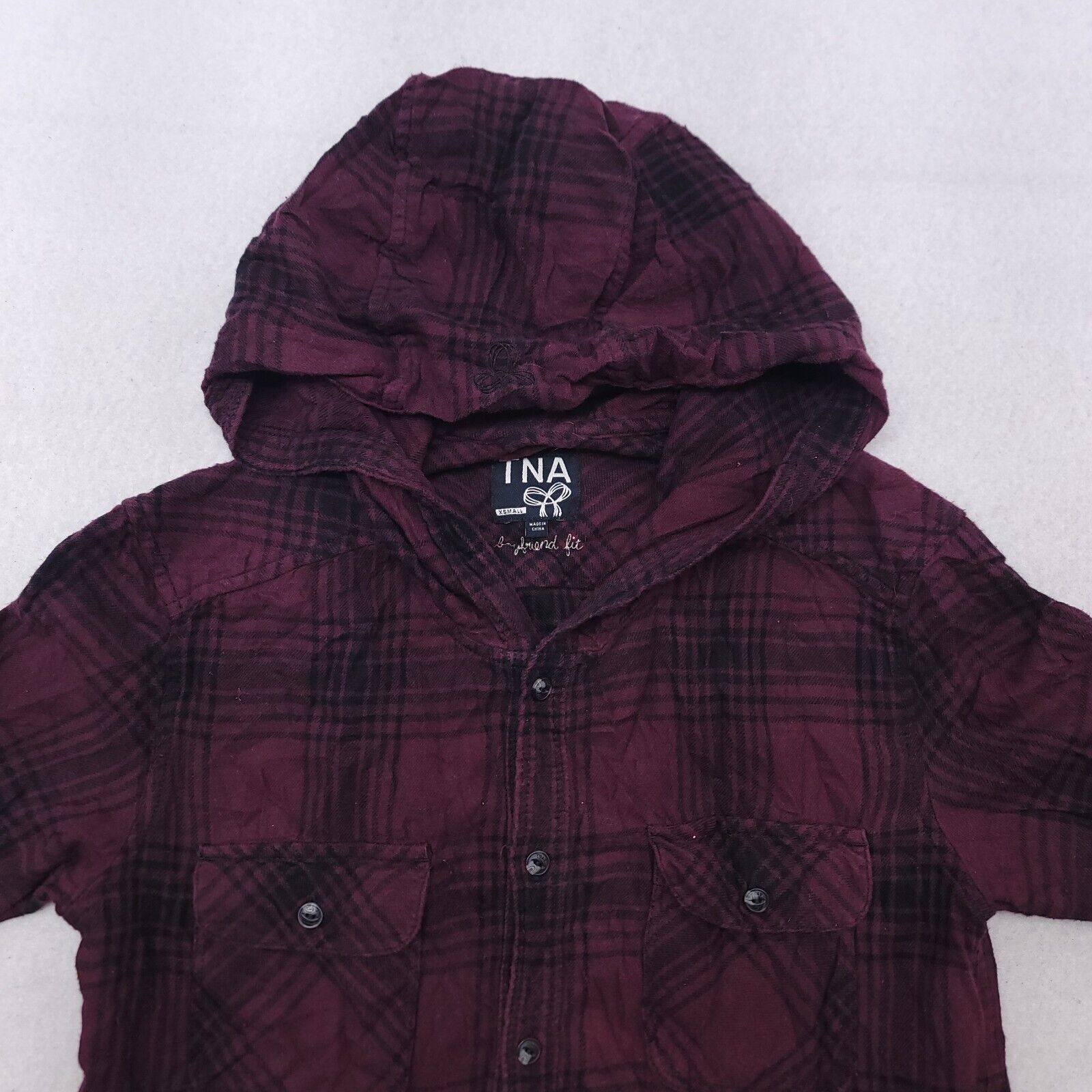TNA TNA Button Up Hoodie Womens Size Extra Small XS Maroon Black Size XS / US 0-2 / IT 36-38 - 1 Thumbnail