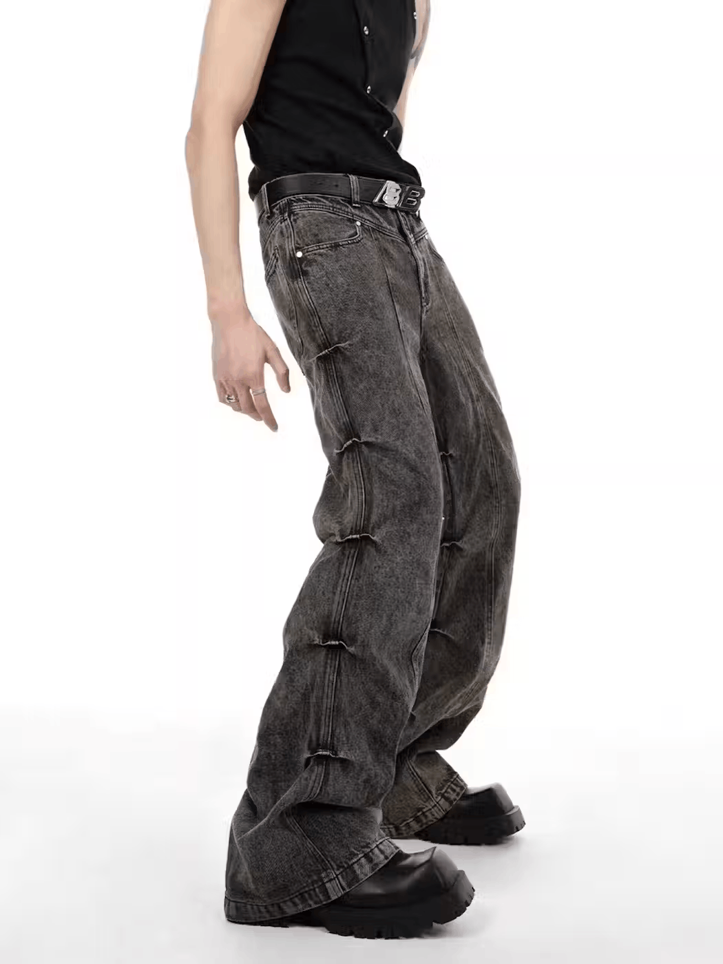 Japanese Brand Vintage washed distressed micro-flared high-waisted jeans Size US 34 / EU 50 - 3 Thumbnail
