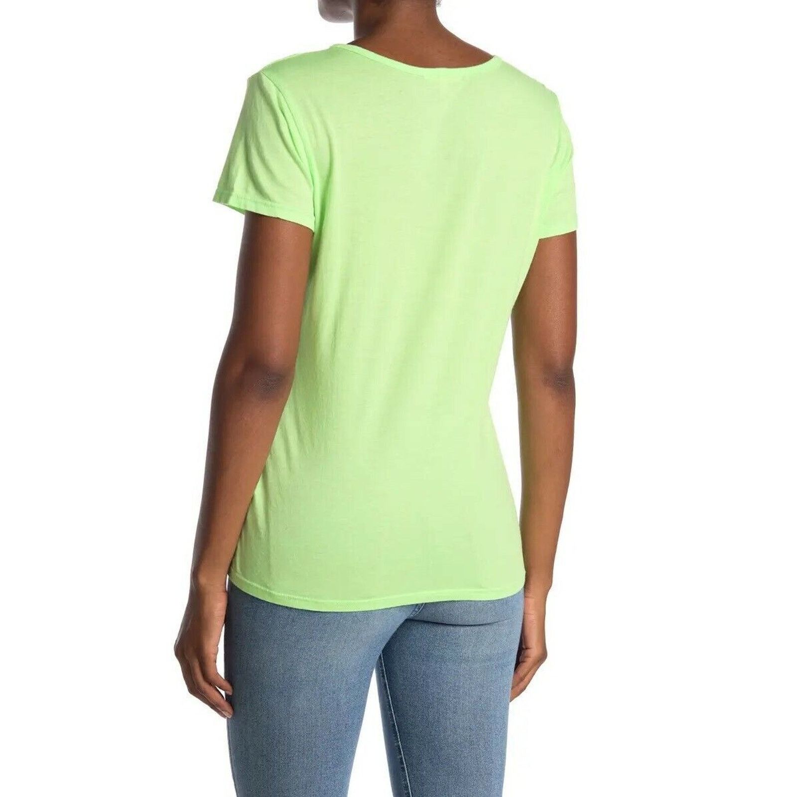 Sundry Sundry Women Lime Deep U Neck Short Sleeve T-Shirt Size 1/S Size S / US 4 / IT 40 - 2 Thumbnail