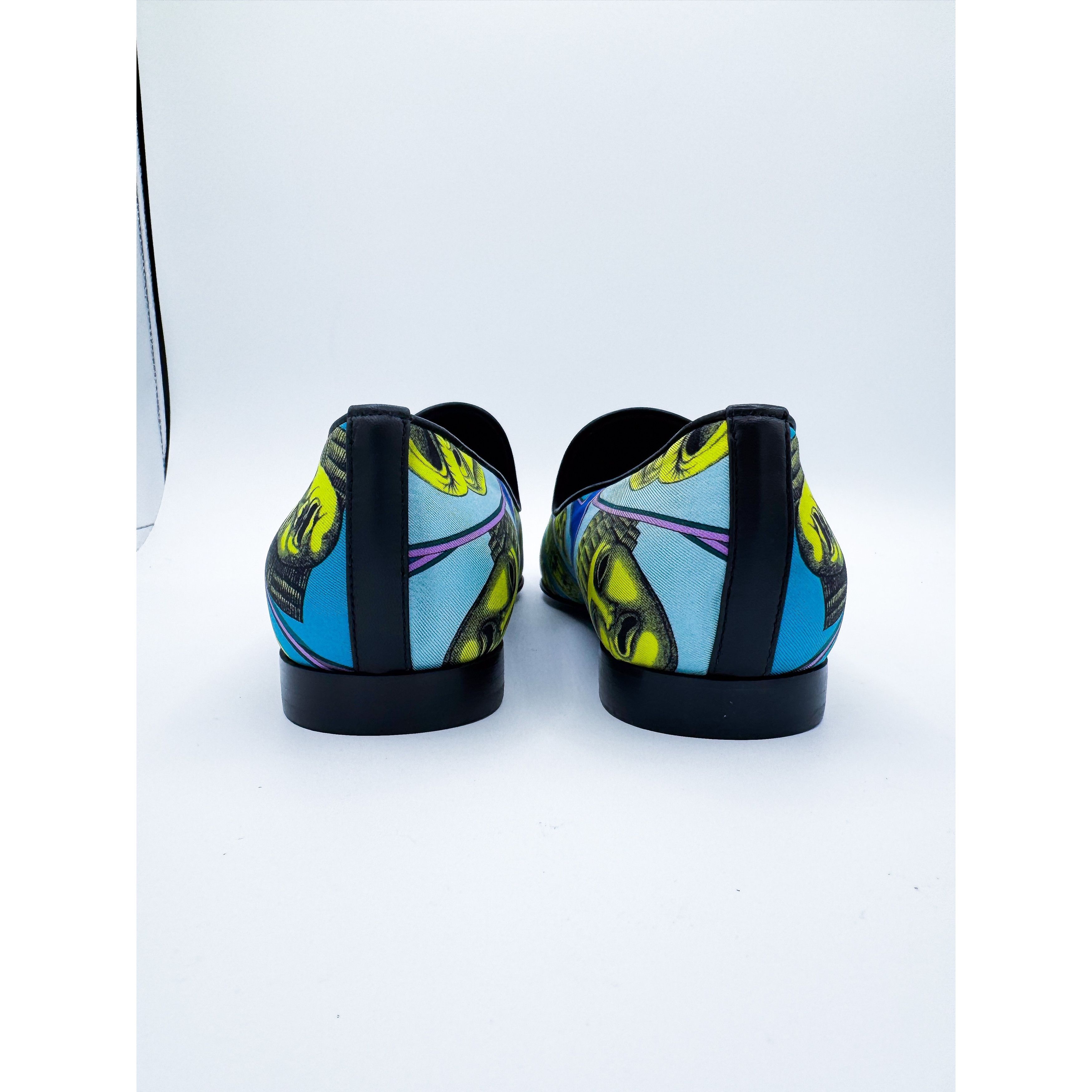 Versace Versace Masks Print Silk Twill Loafer In Acid Green Teal Size US 8 / EU 41 - 8 Thumbnail