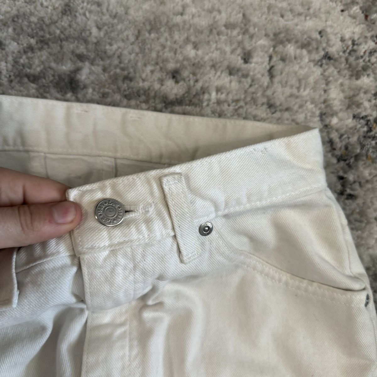 Lee × Vintage Vintage 90s Lee wide leg distressed cream jeans Size 26" / US 2 / IT 38 - 5 Thumbnail