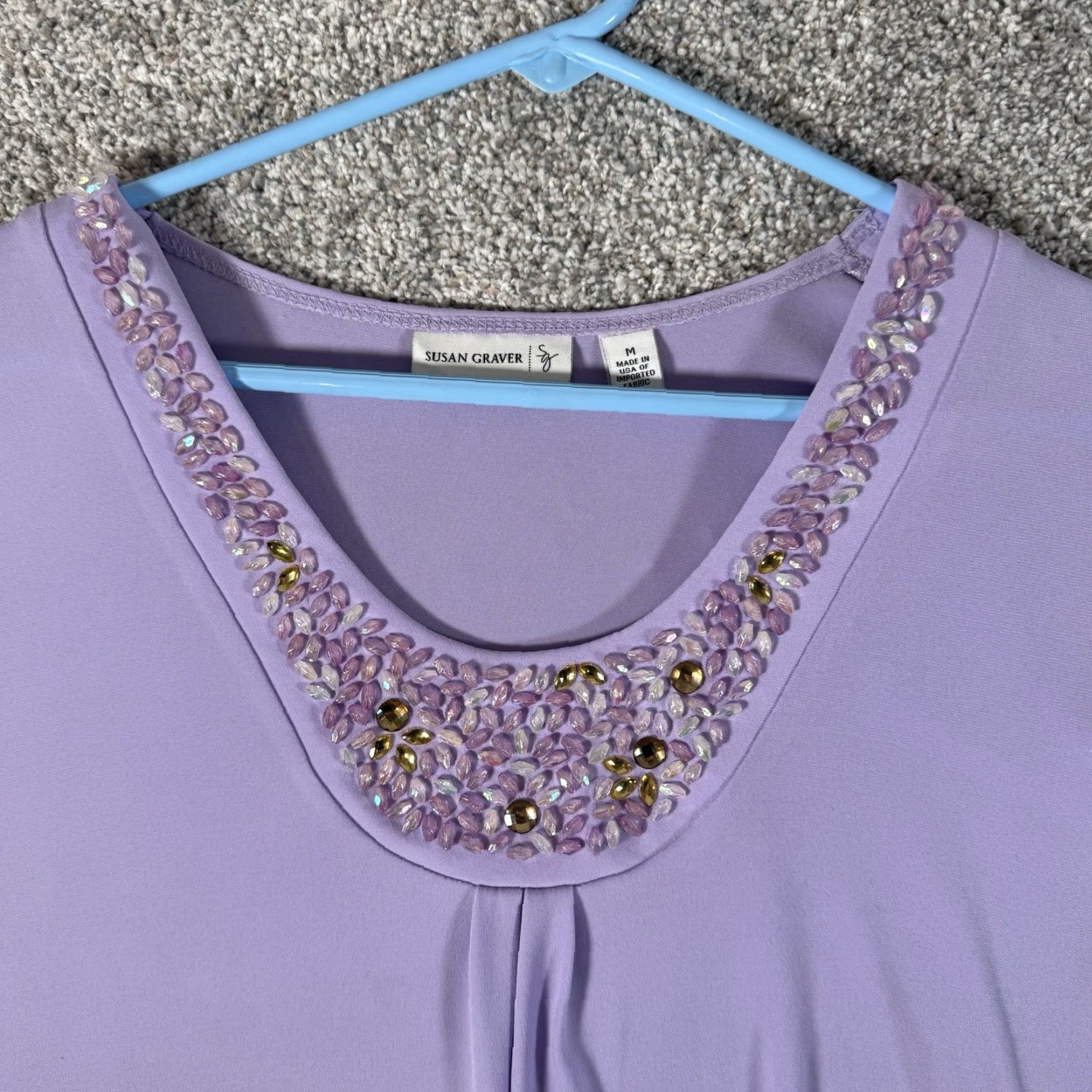 Vintage Susan Graver Blouse M Purple Fairy Romantic Pastel Lavender Jewels Feminine Flow y (note: constraint: no new words; ensure spelling) Size M / US 6-8 / IT 42-44 - 5 Thumbnail