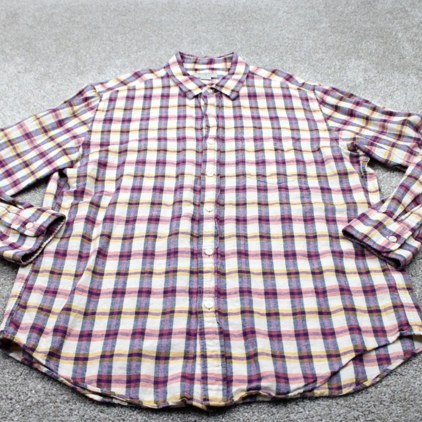 J.Crew J.CREW Button-Up Shirt Mens Large Pink/Purple/Yellow/White Plaid Linen/Cotton Blend L/S Button-Up Shirt Size US L / EU 52-54 / 3 - 3 Thumbnail