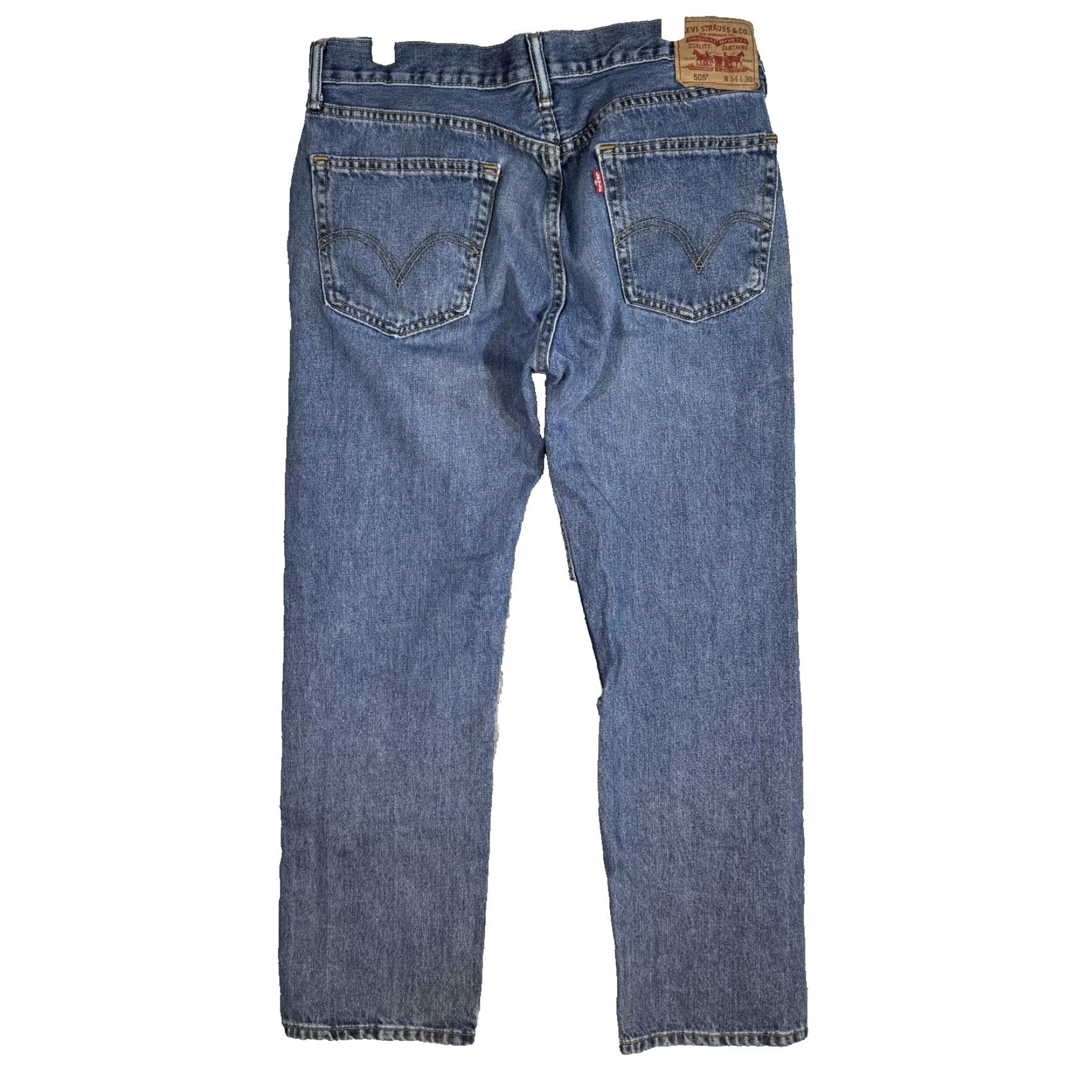 Levi's VINTAGE Levis 505 Jeans Mens 34x30 Blue Denim Straight Fit Medium Wash Classic Pants Size US 34 / EU 50 - 2 Thumbnail
