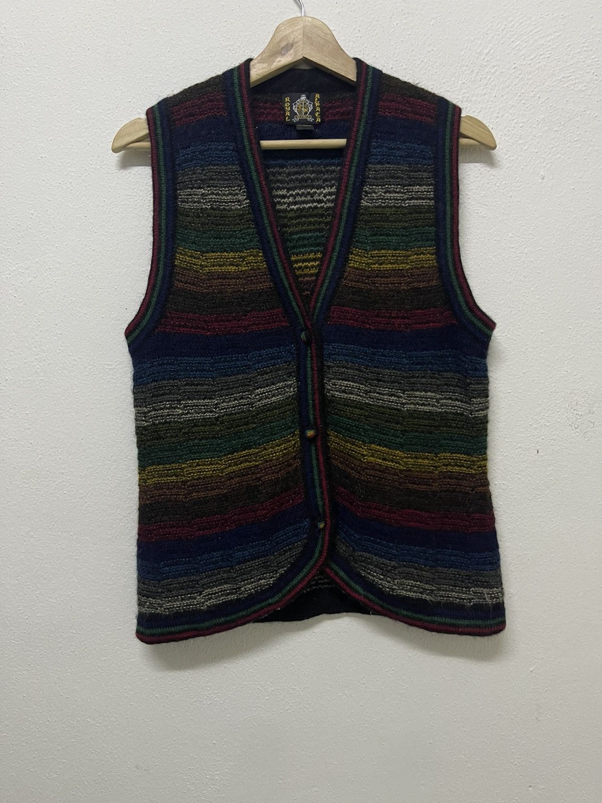 Vintage 1990s ROYAL ALPACA MULTICOLOUR KNIT BUTTON VEST RARE Size US S / EU 44-46 / 1 - 1 Thumbnail