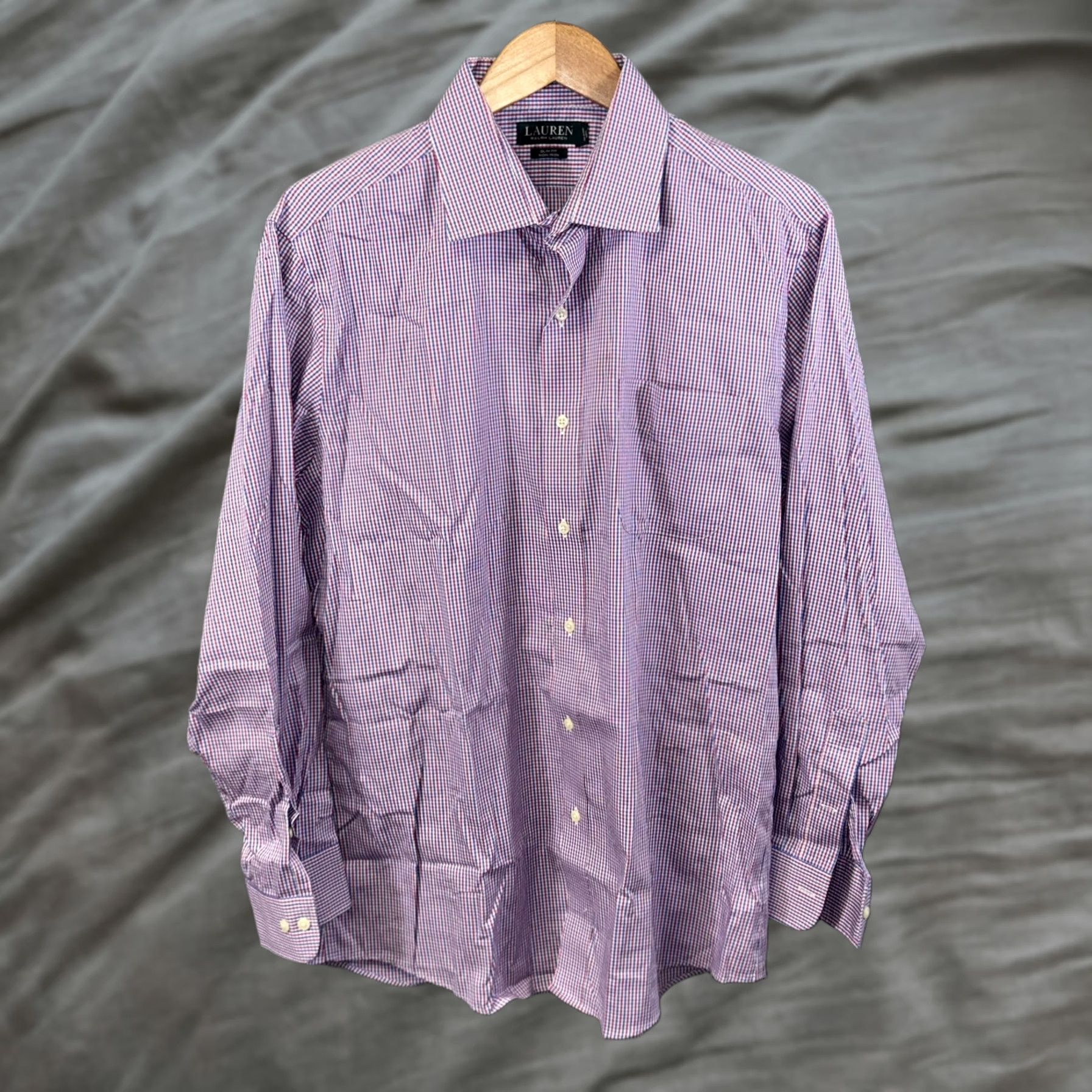 Ralph Lauren Lauren Ralph Lauren Shirt Mens 17 34/35 Purple Gingham Slim Fit Non-Iron Dress Shirt Womens? Size 46R - 1 Thumbnail