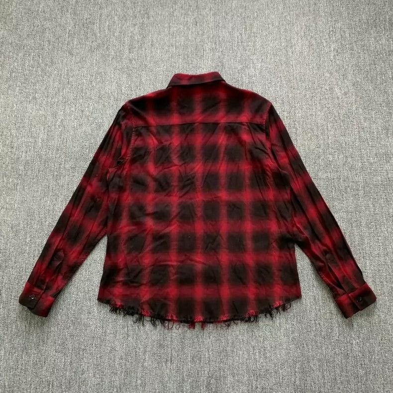 Amiri Amiri Red Distressed Fringed Plaid Shirt Size US M / EU 48-50 / 2 - 2 Thumbnail