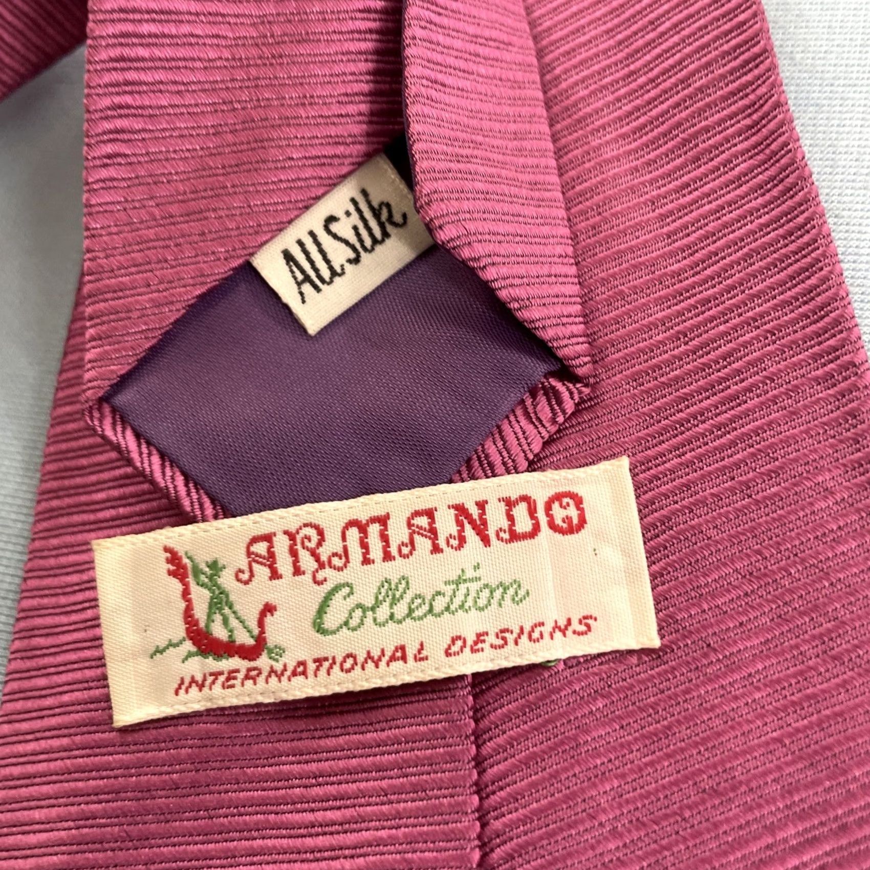 Vintage VINTAGE Armando Collection All Silk Tie Monogram Logo Bright Pink Woven Necktie vtg 4x56 Capsule Wide Necktie Size ONE SIZE - 6 Thumbnail