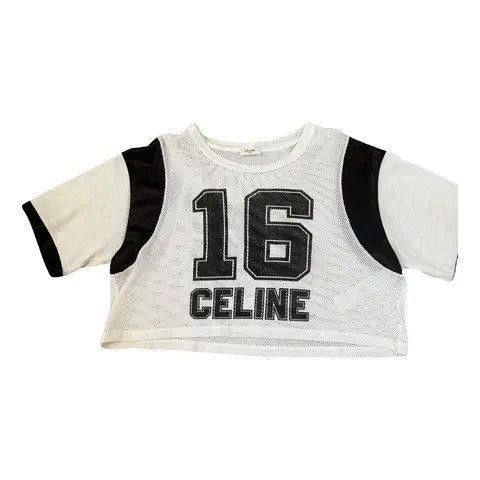 Celine 16 Embroidered Cropped T-Shirt in Jersey Mesh White Size L / US 10 / IT 46 - 1 Thumbnail