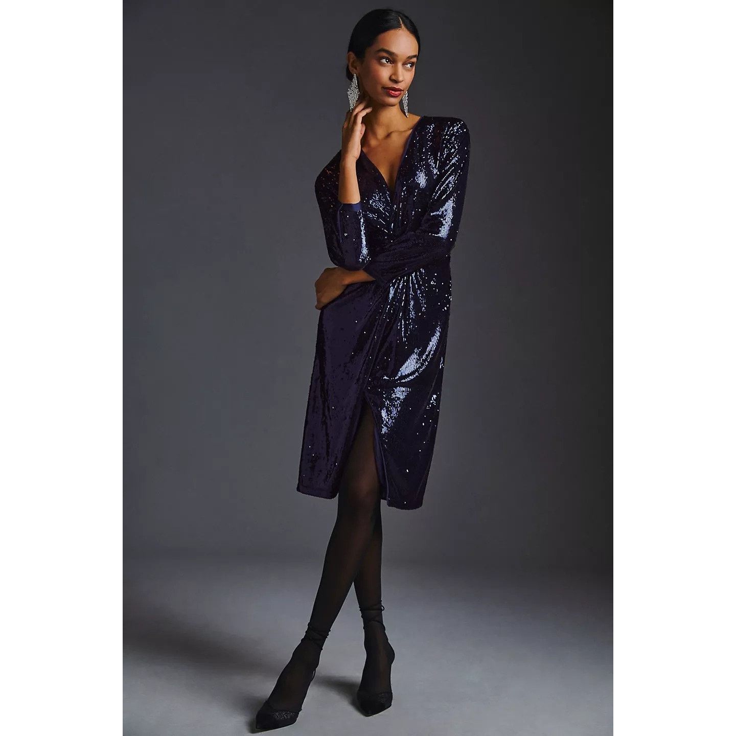 Anthropologie New By Anthropologie Twist-Front Sequin Dress $210 Navy US 4 Size S / US 4 / IT 40 - 4 Thumbnail