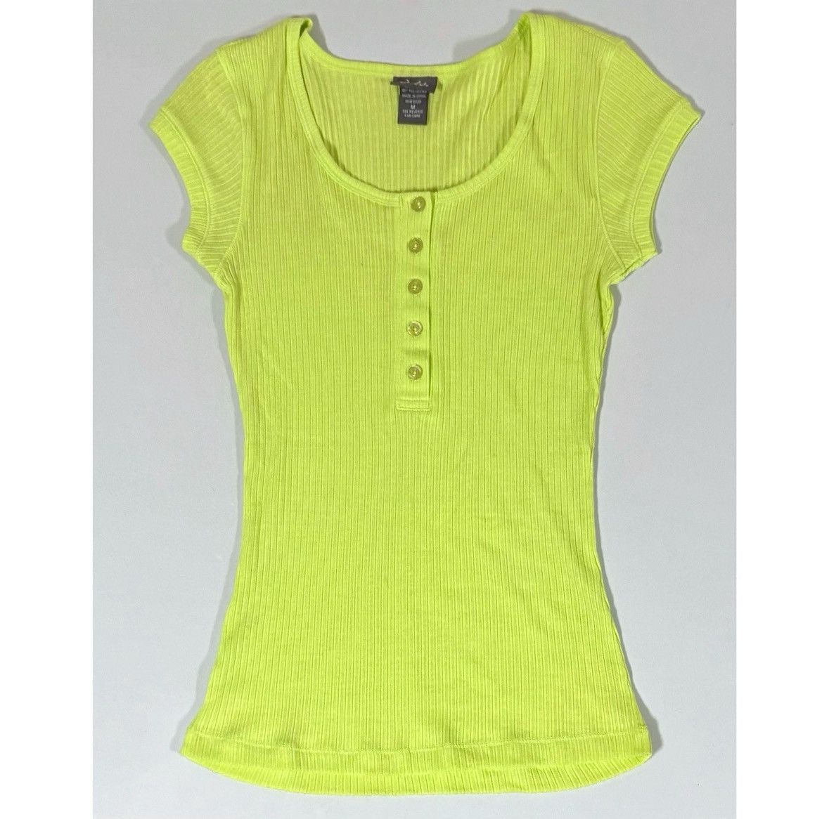 Vintage Dots Lime Green Button-Up Henley Shirt Top Blouse Size M 💚✨ Size M / US 6-8 / IT 42-44 - 1 Thumbnail