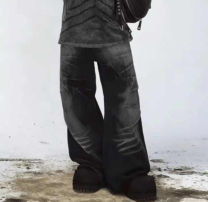 Jean Wash-faded distressed wide-leg jeans Size US 32 / EU 48 - 3 Thumbnail