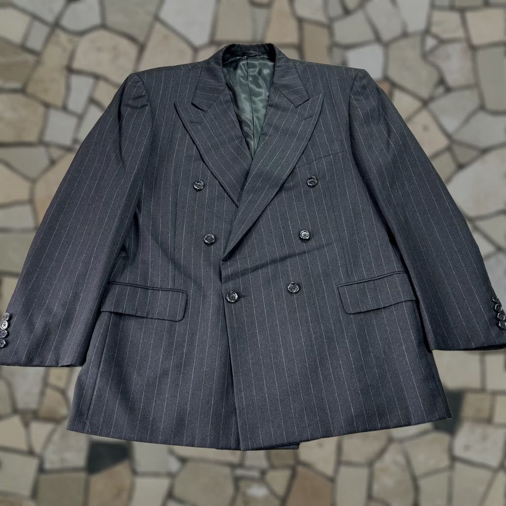 Vintage VINTAGE Hickey Freeman Suit Jacket Mens 44 Wool Pinstripe Double Breasted USA Gray Stripe Classic 2 Piece Mens Size 44R - 1 Thumbnail