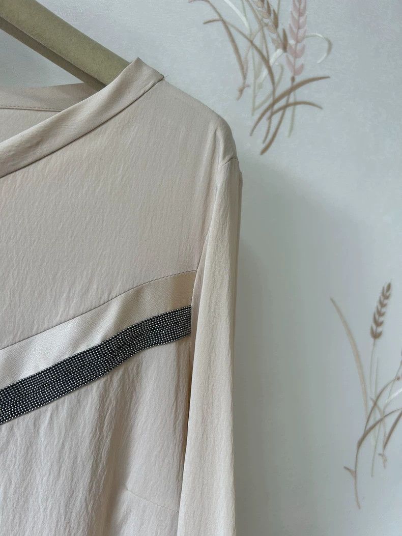 Loro Piana LORO PIANA Milk apricot colored pearl chain silk top Size L / US 10 / IT 46 - 3 Thumbnail