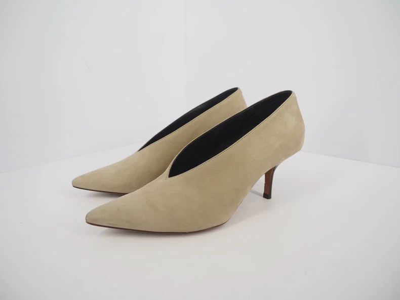 Celine CelineGray suede V-mouth pointed high heels 2503-Nextarrow Size US 5.5 / IT 35.5 - 1 Thumbnail