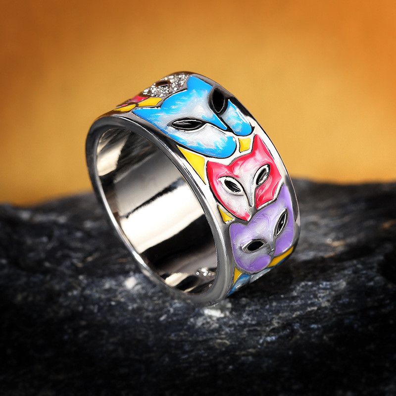 Jewelry Enamel Cat Head Handmade Enamel Ring Size ONE SIZE - 3 Thumbnail