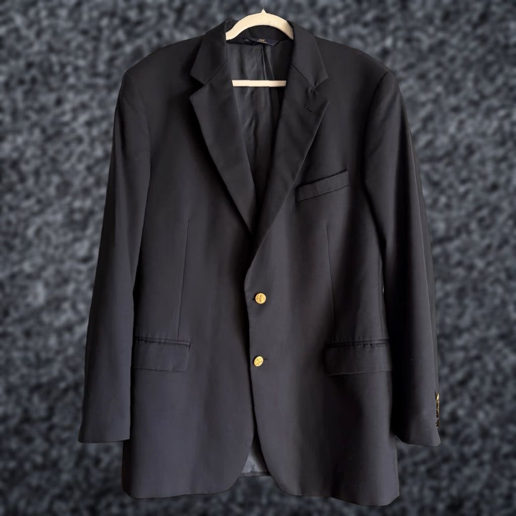 Brooks Brothers BROOKS BROTHERS "346" Mens Wool Blazer 46L Navy Gold Buttons Sport Coat Classic Jacket Blazer Men Size 46R - 1 Thumbnail