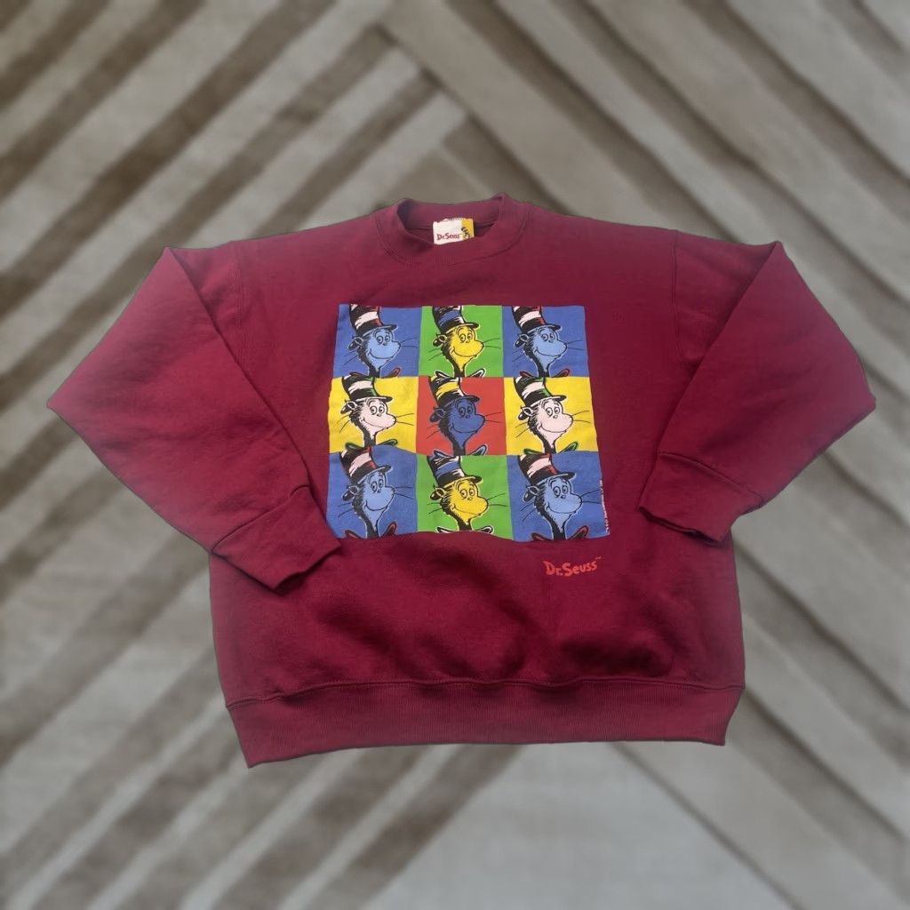 Vintage VINTAGE Dr. Seuss Sweatshirt Cat in the Hat Crew Neck M Red 50/50 Cotton Polyester Graphic Print Mens 90s Cats in the Hat Vintage Size US M / EU 48-50 / 2 - 1 Thumbnail