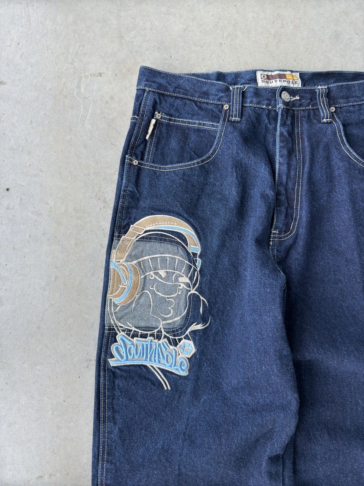 Southpole Vintage Y2K Southpole Dark Wash Embroidered Wide Leg Pants Size US 35 - 3 Thumbnail