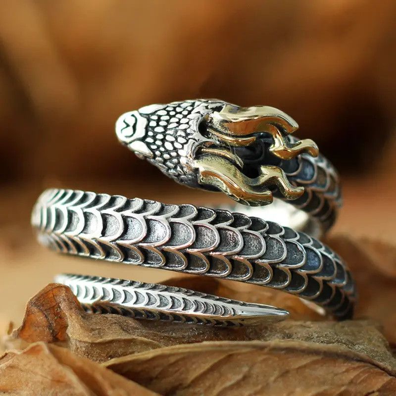 Jewelry × Vintage Elegant Horned Snake Adjustable Ring Size ONE SIZE - 4 Thumbnail