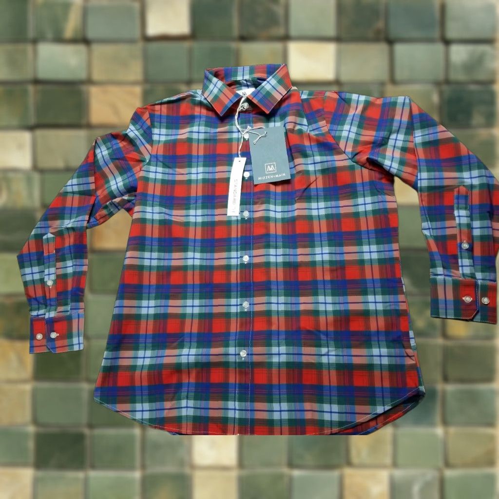 Mizzen+Main Mizzen + Main Men's Shirt Leeward Plaid Blue Red Standard Fit Long Sleeve Button-Up M Casual Size US M / EU 48-50 / 2 - 1 Thumbnail