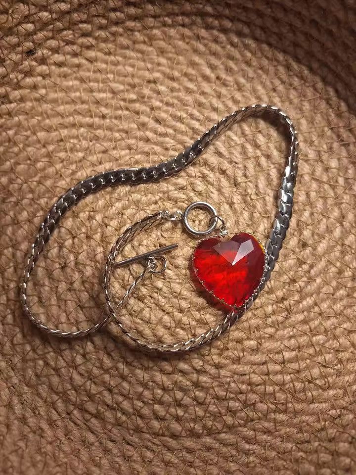 Jewelry Punk Red Heart Glas Pendant Necklace Choker Size ONE SIZE - 5 Thumbnail