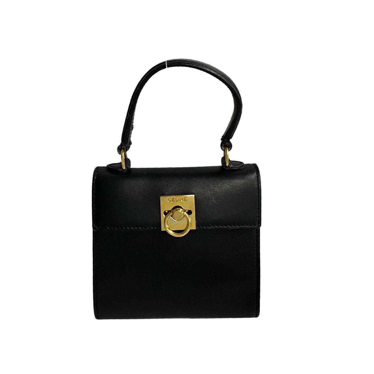 image of Celine Leather Mini Kelly Top Handle in Black, Women's