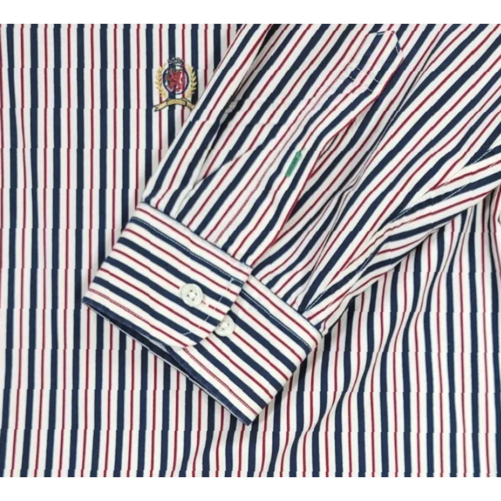 Tommy Hilfiger VINTAGE Tommy Hilfiger Striped Shirt Mens XL Red White Blue Logo Button-Down Long Sleeve 90s Classic Retro Party/Cocktail Men Size US XL / EU 56 / 4 - 3 Thumbnail