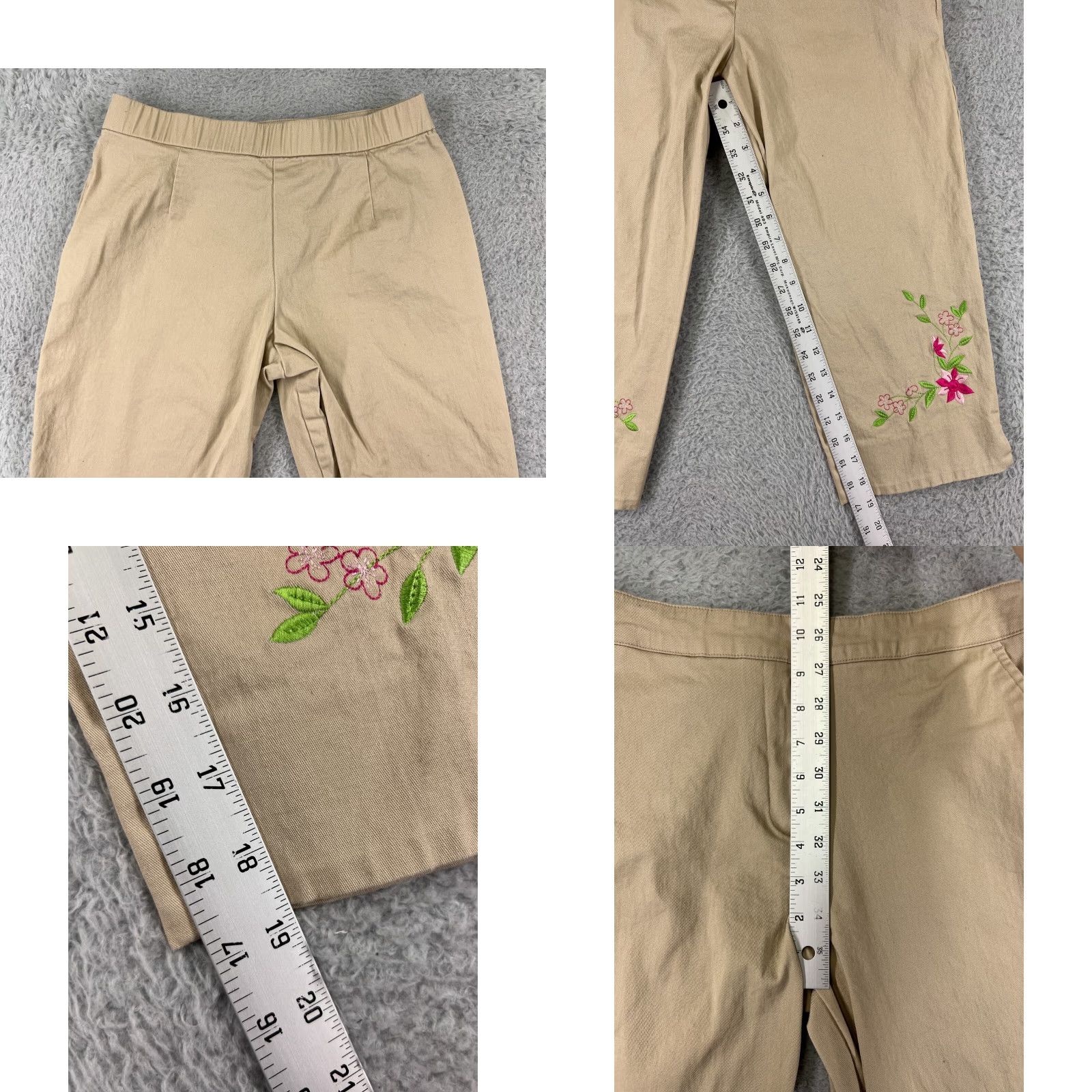 Vintage Briggs New York Pants Women 6P Beige Floral Embroidered Capri Cotton Stretch Zip Size 28" / US 6 / IT 42 - 8 Thumbnail