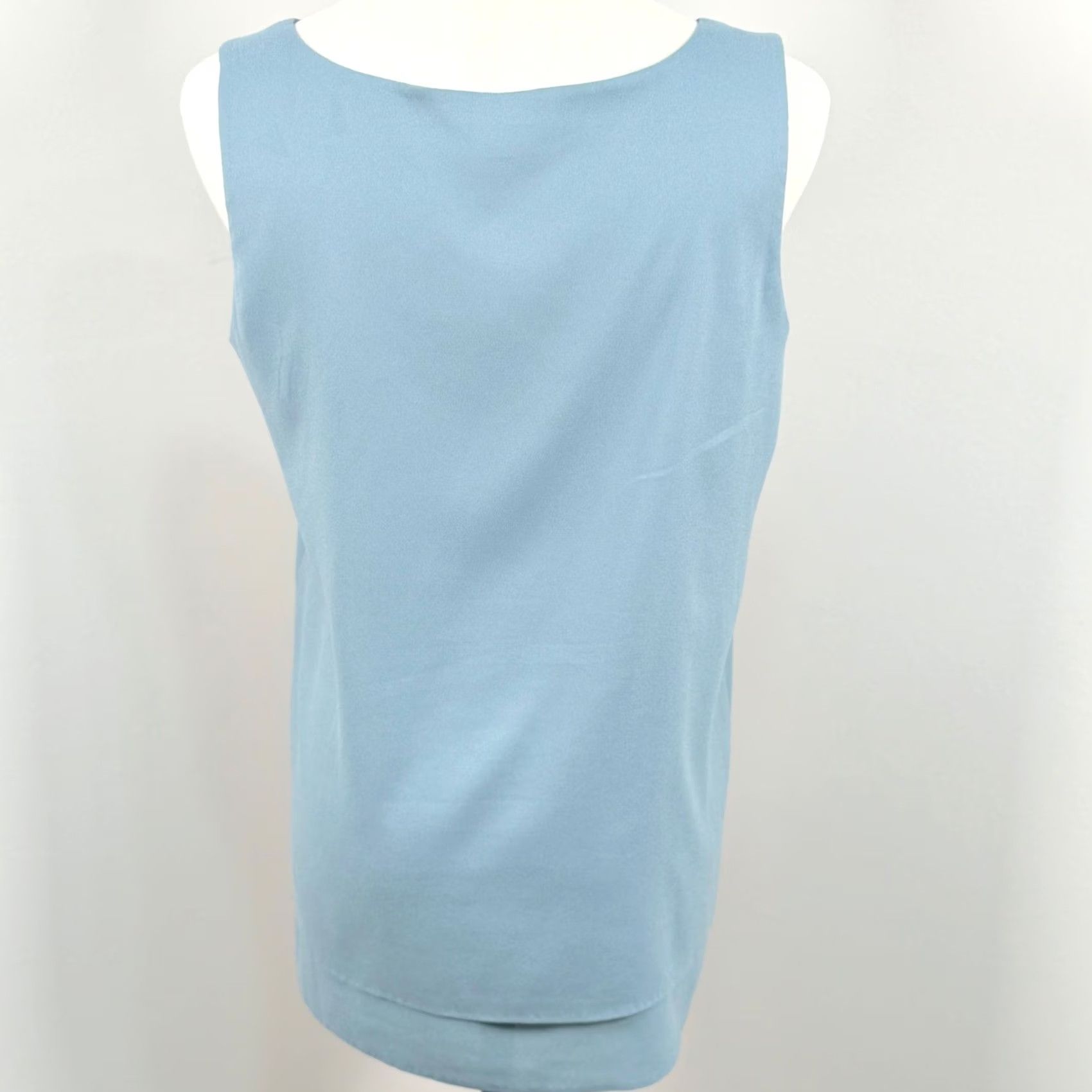 Ann Taylor Ann Taylor S Tank Top V Neck Blouse Sleeveless Women's Office Workwear Spring Summer Dusty Blue/Green Solid Chiffon Lightweight Basic Vintage No Size S / US 4 / IT 40 - 3 Thumbnail