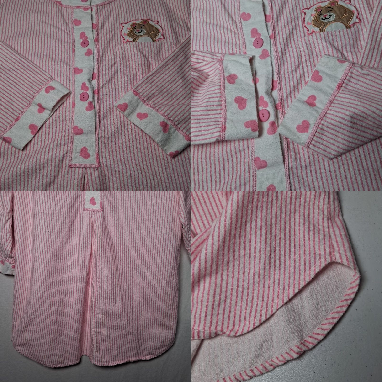 Vintage VINTAGE Night Gear Nightgown M Pink Stripe Flannel Hearts Bear Women Size ONE SIZE - 8 Thumbnail