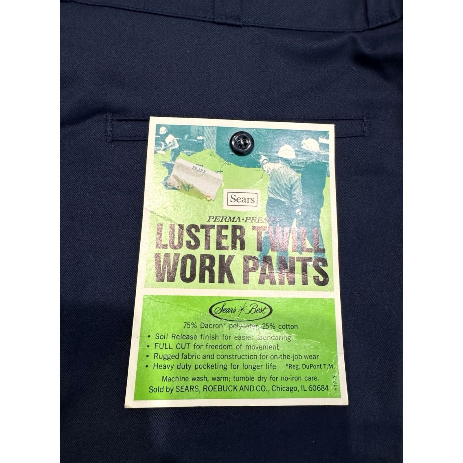 Sears VINTAGE Sears Luster Twill Work Pants Navy 36x29 Mens Regular Chino 60s 70s Retro USA NOS Talon Prest Perma Size US 36 / EU 52 - 2 Thumbnail