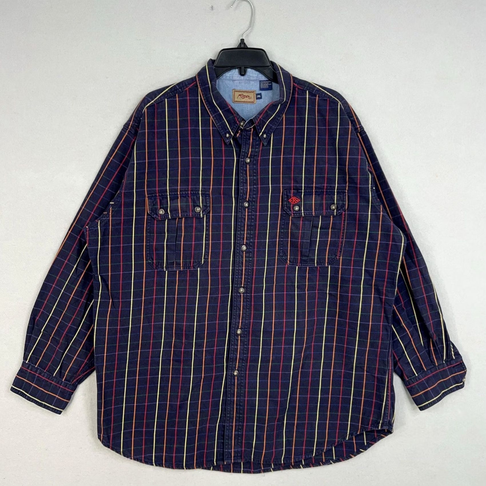 Roper VINTAGE Roper Shirt Mens 2XL Blue Red Plaid Twill Western Rodeo Cowboy Casual Shirt Size US XXL / EU 58 / 5 - 2 Thumbnail