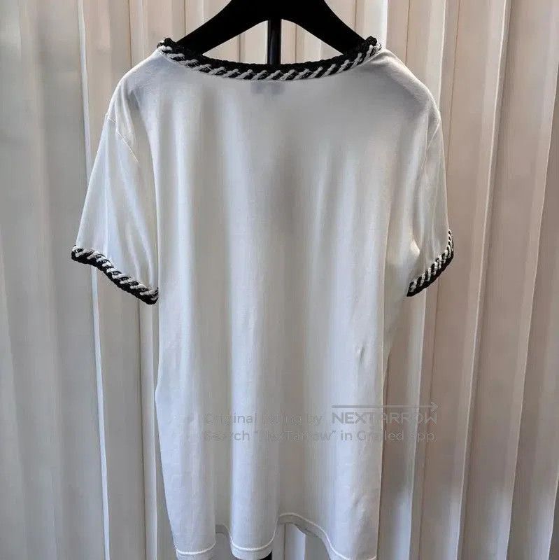 Chanel Chanel White Cotton T-shirt with Black Trim . Size L / US 10 / IT 46 - 2 Thumbnail