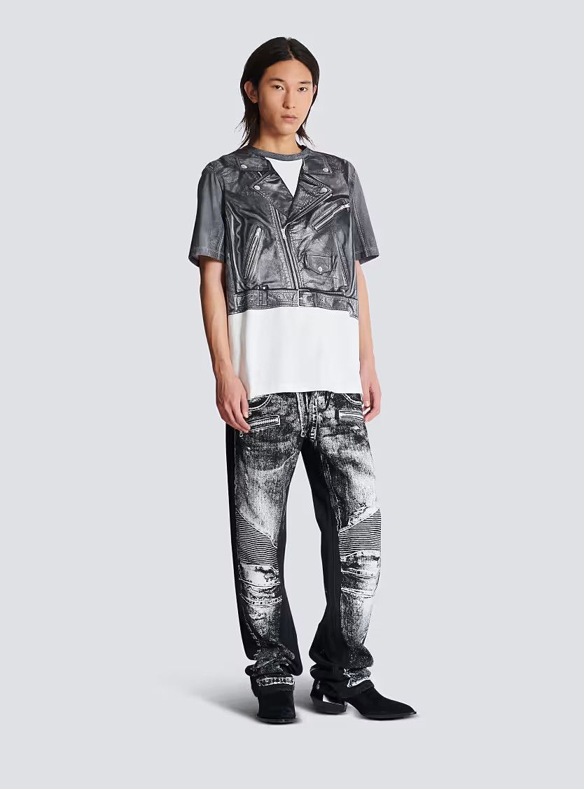 Balmain o1s1wg110126 T-Shirt With Biker Jacket Print in Black Size US XL / EU 56 / 4 - 2 Thumbnail