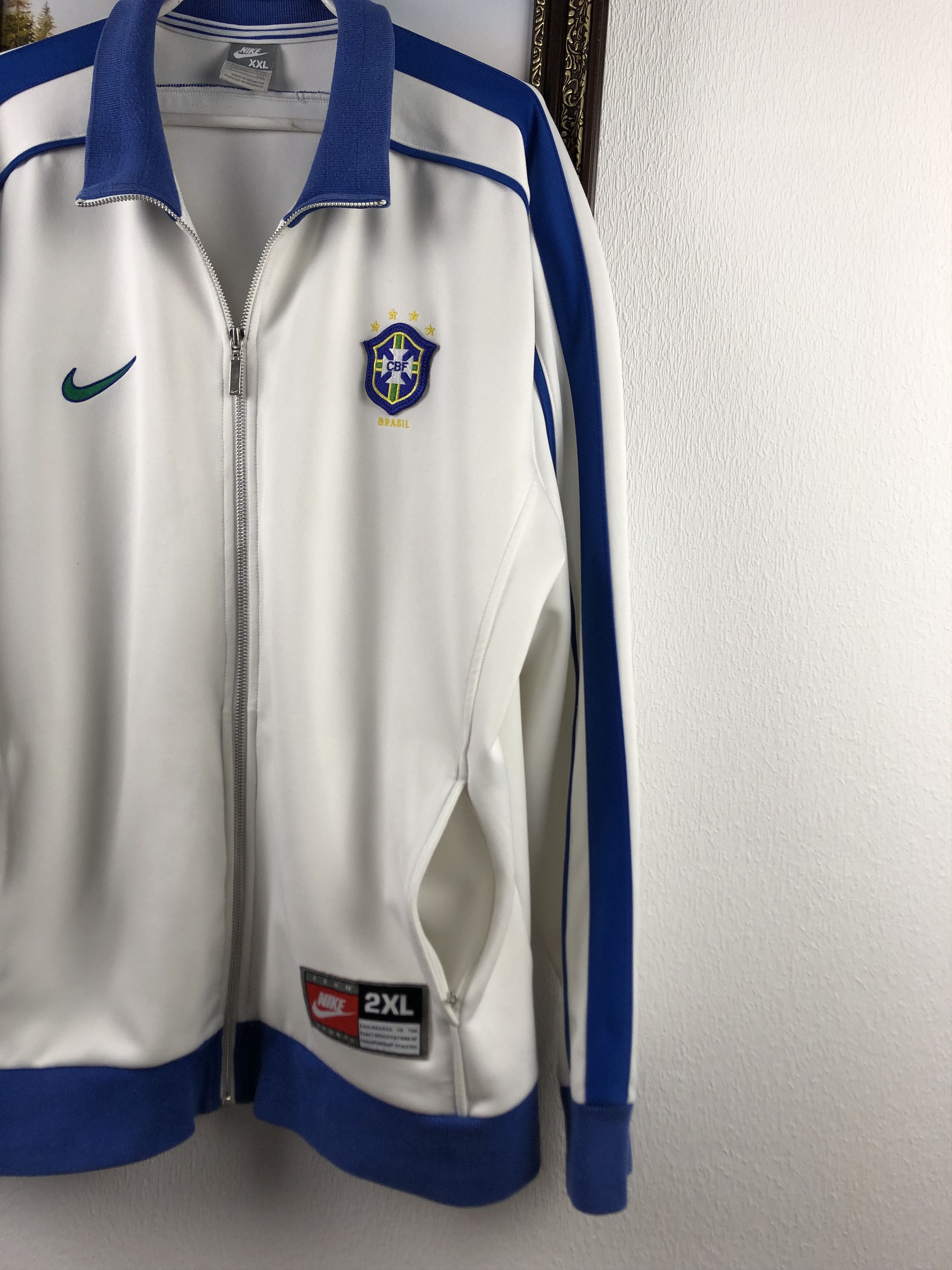Nike × Vintage Vintage Nike Brazil Jacket Soccer Track Top White Zip Size US XXL / EU 58 / 5 - 8 Thumbnail