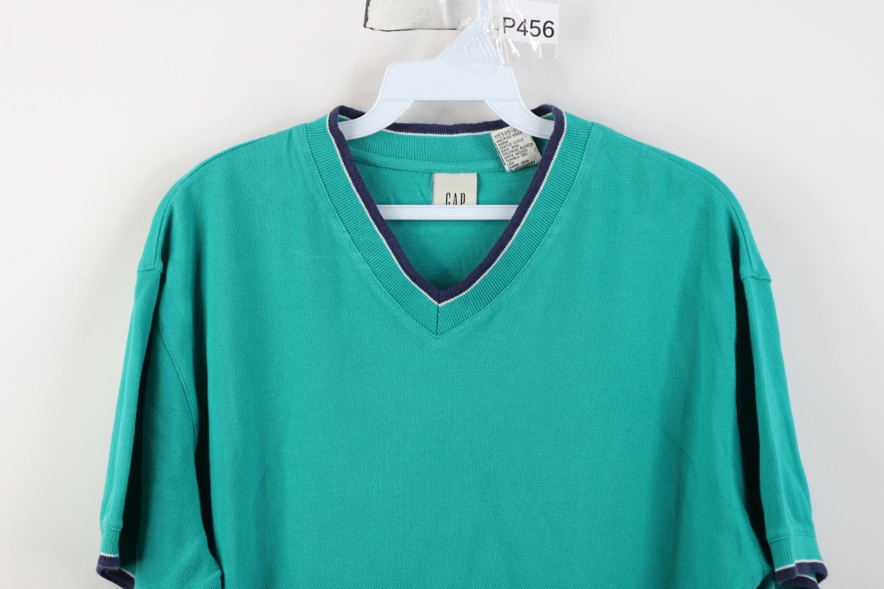 Gap Vintage 90s Gap Blank Pique Cotton Knit V-Neck T-Shirt Teal Size US M / EU 48-50 / 2 - 2 Thumbnail