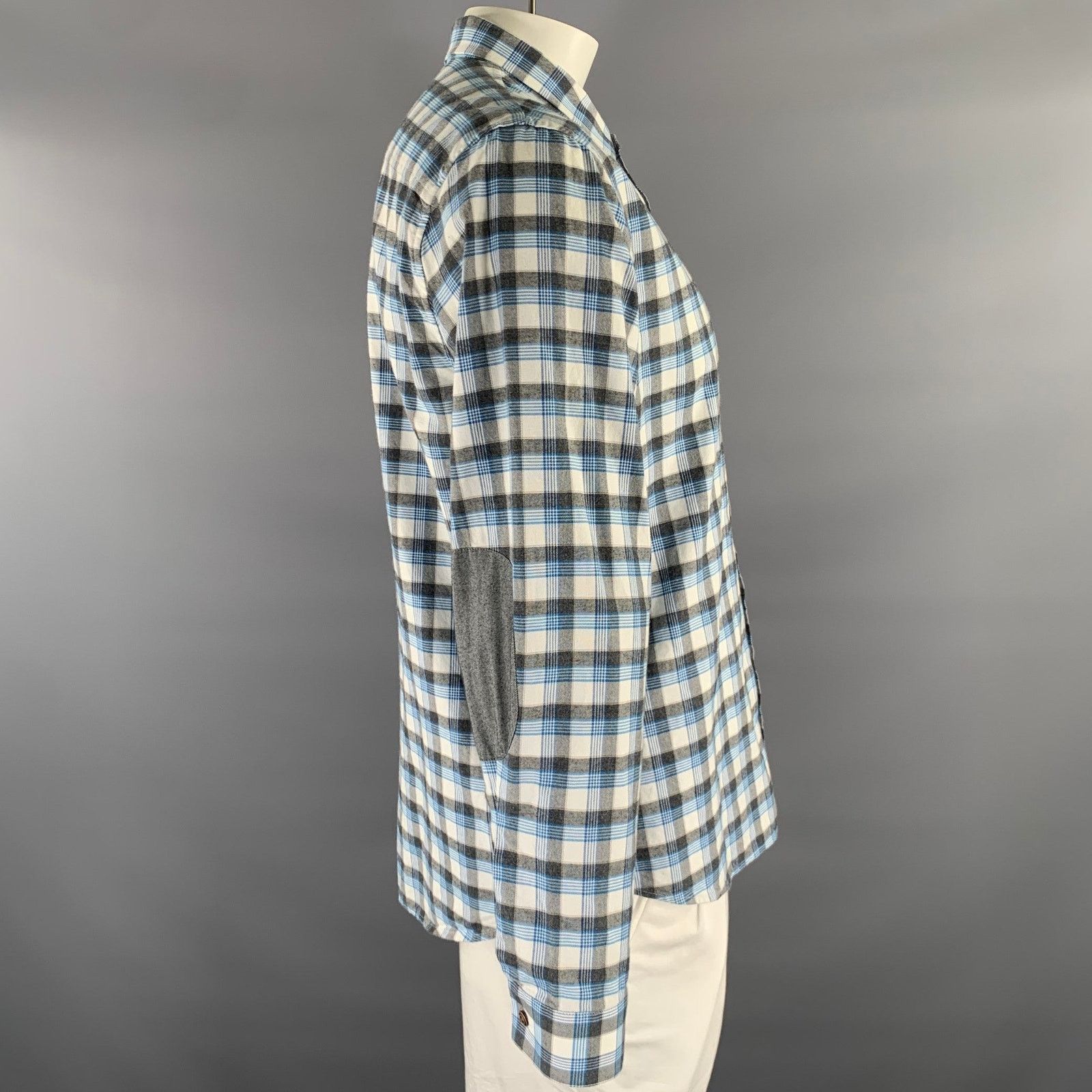 ATM ATM Gray Blue Plaid Cotton Elbow Patches Long Sleeve Shirt Size US L / EU 52-54 / 3 - 3 Thumbnail