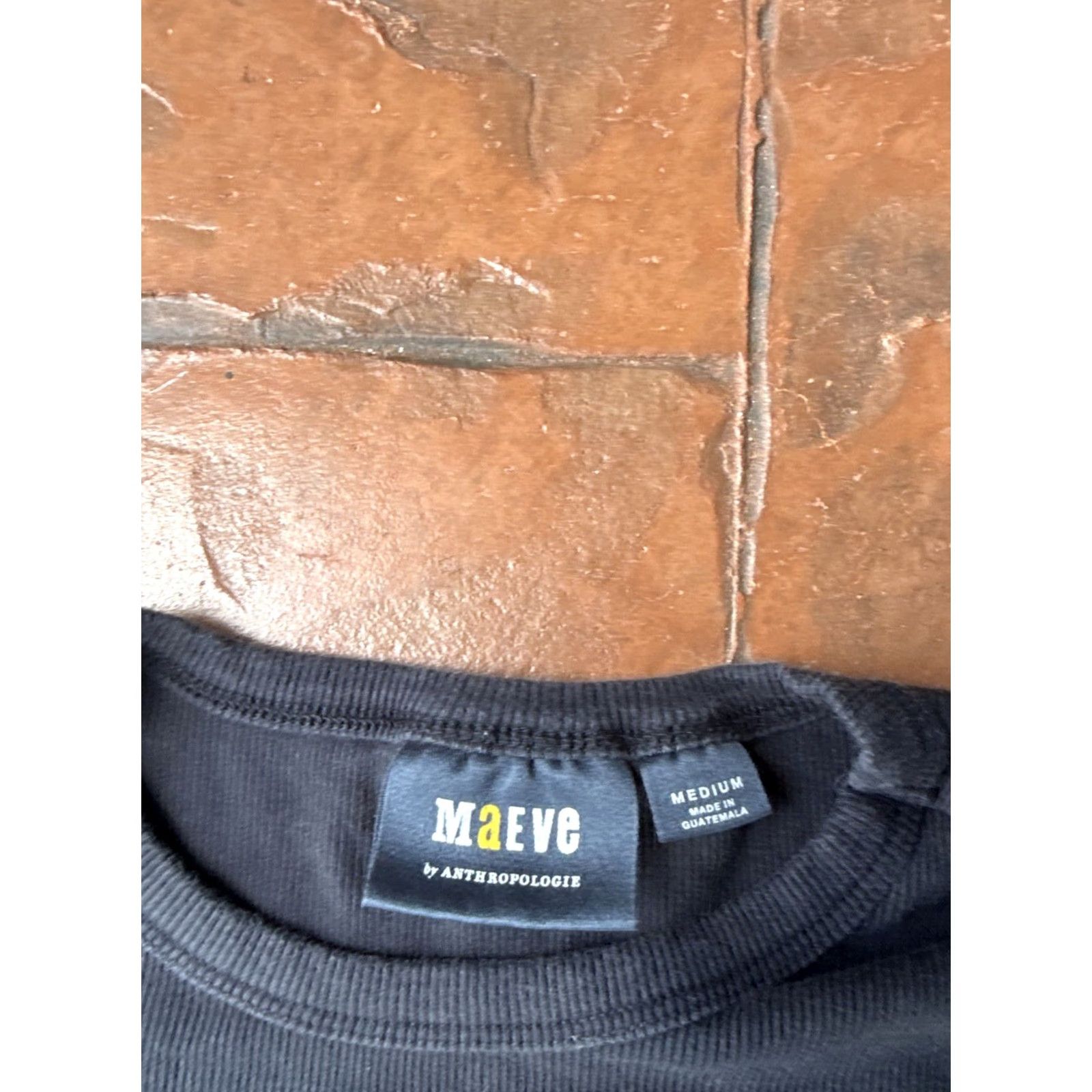 Vintage Maeve Anthropologie Shirt Women’s Medium Black Crewneck Boho Long Sleeve Casual Knit Cotton Size M / US 6-8 / IT 42-44 - 2 Thumbnail