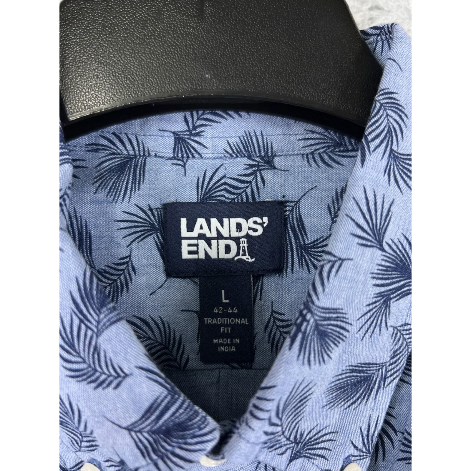 Lands' End Lands' End Shirt Mens Large Blue Palm Leaf Pattern Hawaiian Cotton Button Up Shirt Men Size US L / EU 52-54 / 3 - 3 Thumbnail