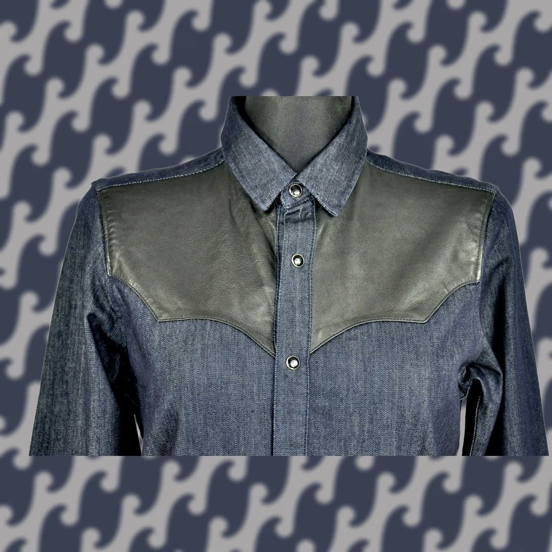 The Kooples The Kooples Shirt Women's XS Denim Leather Western Collared Button-Up Long Sleeve Blue Casual Vintage? Size XS / US 0-2 / IT 36-38 - 1 Thumbnail