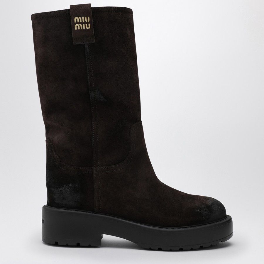 Miu Miu vo1d2blof0824 Suede Boots in Dark Brown Size US 10 / IT 40 - 1 Thumbnail