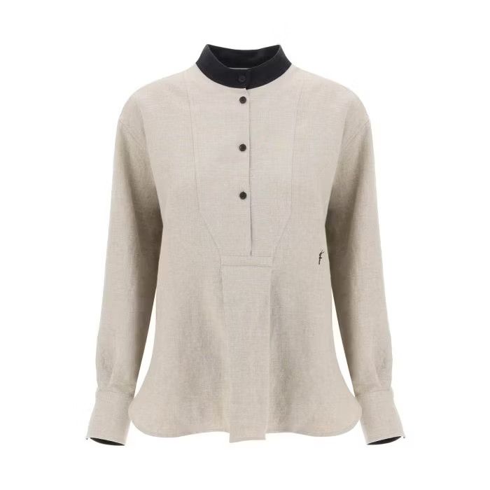 image of Salvatore Ferragamo O1S22I1N0524 Linen Tunic Shirt In Beige, Women's (Size Small)