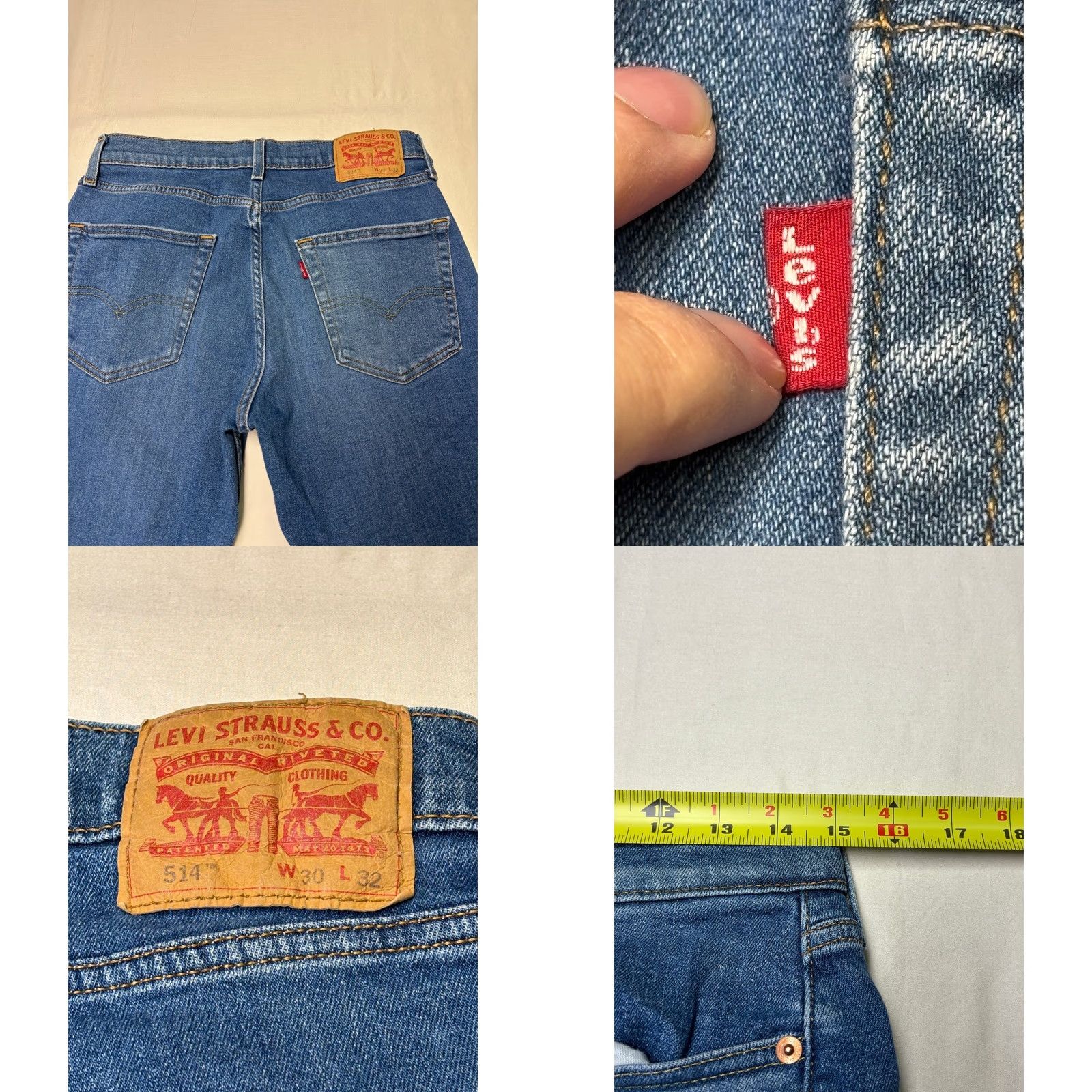 Levi's Levi's 514 Jeans Straight Fit Men 30x32 Blue Medium Wash Denim Stretch Cotton Blend 5-Pocket Regular Rise Slim Levis 500 Series Mens Jeans Size US 30 / EU 46 - 8 Thumbnail