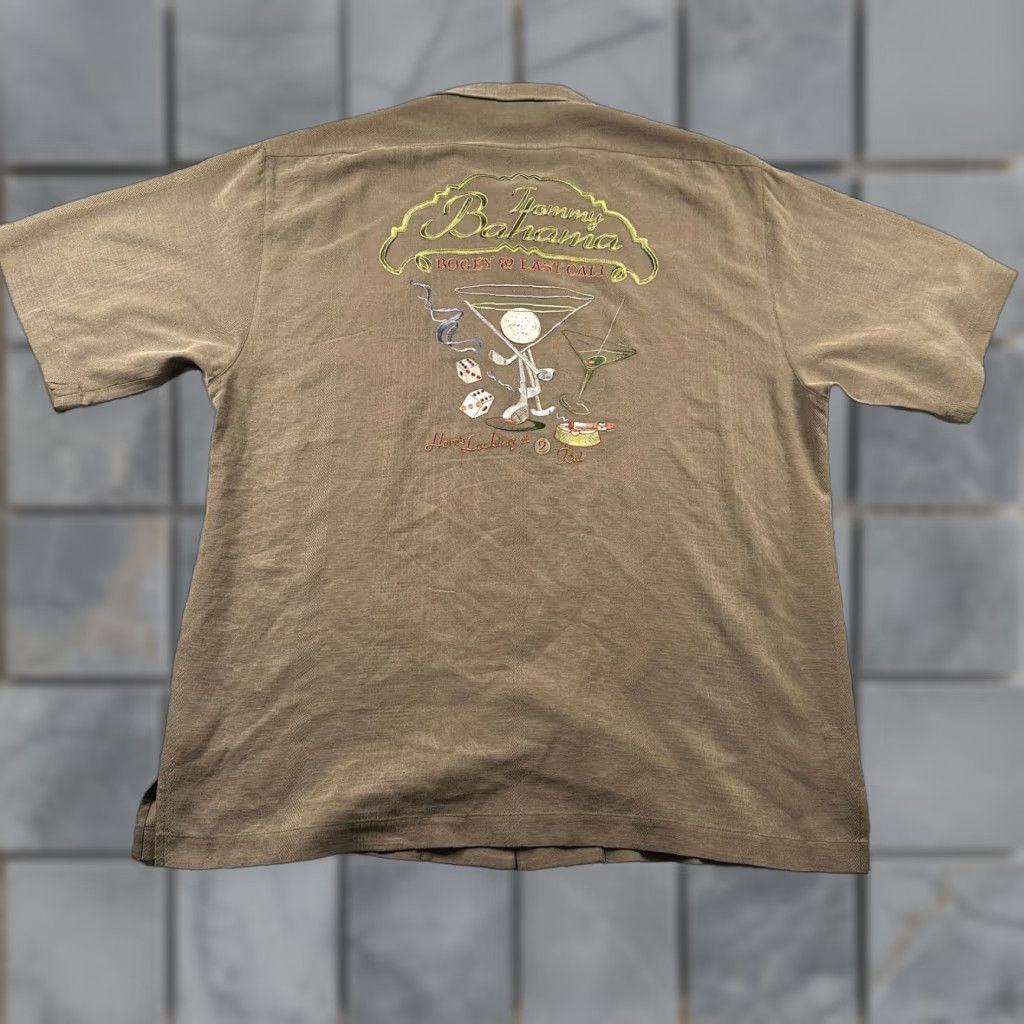 Tommy Bahama Tommy Bahama Shirt Mens M Brown Silk Embroidered Back Camp Golf Embroidered Back Button-Up Casual Shirt Size US M / EU 48-50 / 2 - 1 Thumbnail