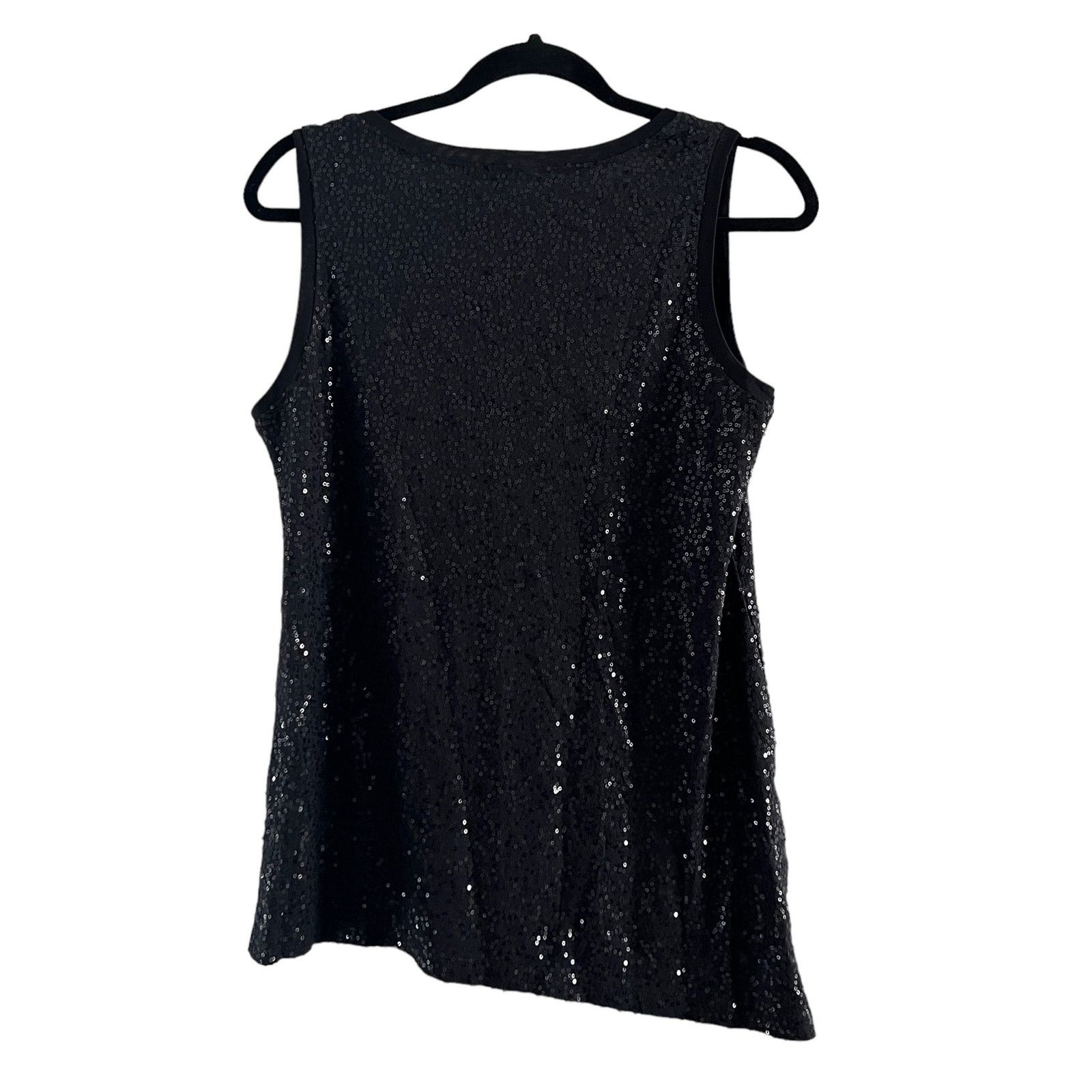 Eileen Fisher Eileen Fisher Black Sequin Asymmetric Silk Tank Top XS Size XS / US 0-2 / IT 36-38 - 4 Thumbnail